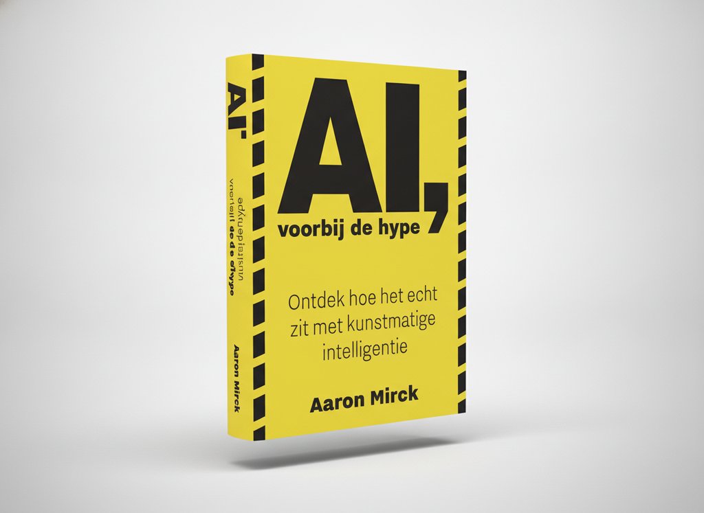 3D-render van het boek AI, voorbij de hype (Aaron Mirck)