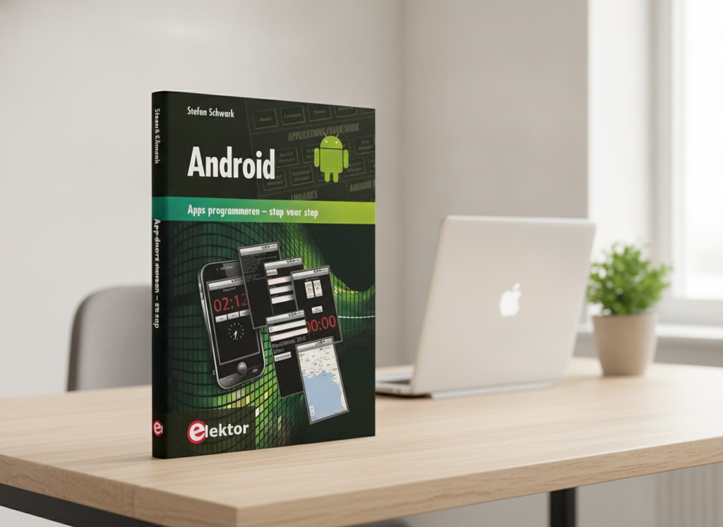 Android van Stefan Schwark als 3D-boek op een bureau