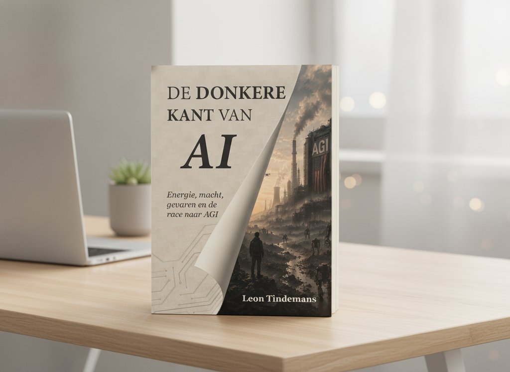 De Donkere Kant van AI van Leon Tindemans als 3D-boek op een bureau