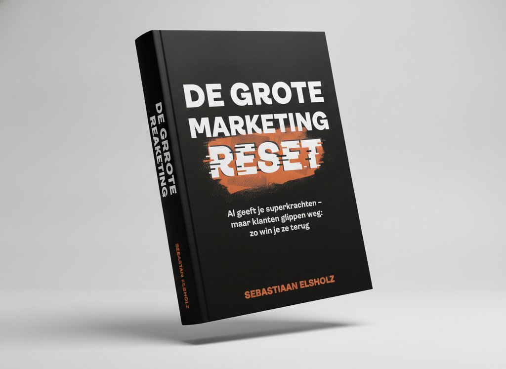 3D-render van het boek De Grote Marketing Reset (Sebastiaan Elsholz)