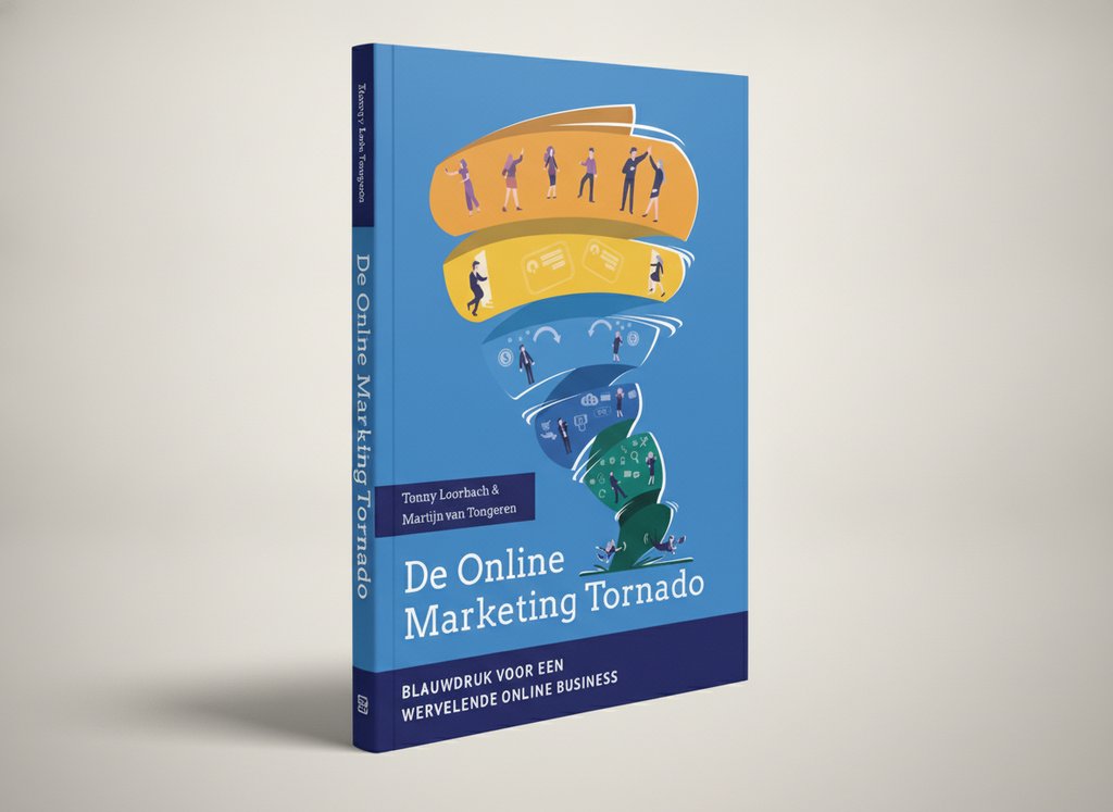 3D-render van het boek De Online Marketing Tornado (Tonny Loorbach)
