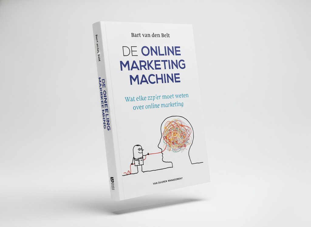 3D-render van het boek De online marketingmachine (Bart van den Belt)