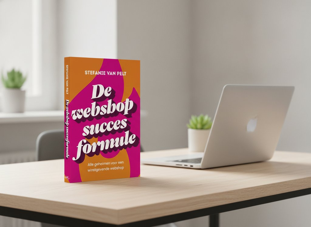 De Webshop Succesformule van Stefanie van Pelt als 3D-boek op een bureau