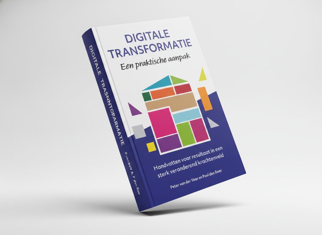3D-render van het boek Digitale Transformatie, een praktische aanpak (Peter van der Veer en Paul den Boer)
