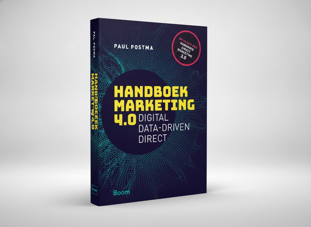 3D-render van het boek Handboek Marketing 4.0 (Paul Postma)