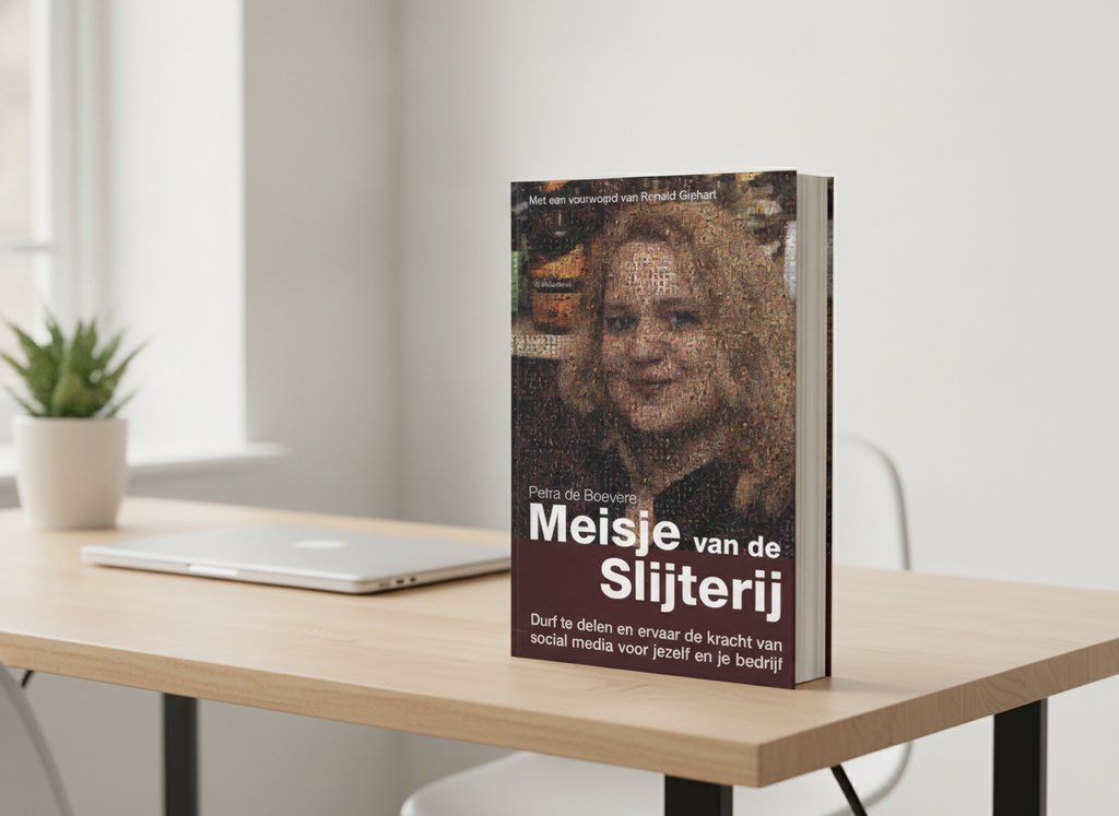 Het meisje van de slijterij van Petra de Boevere als 3D-boek op een bureau