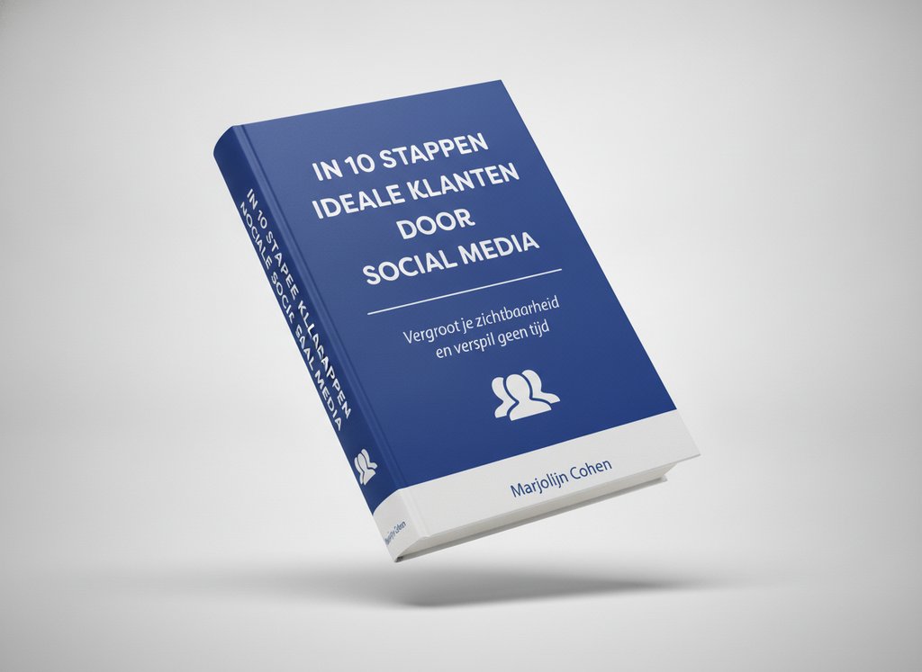 3D-render van het boek In 10 stappen - In 10 stappen ideale klanten door social media (Marjolijn Cohen)