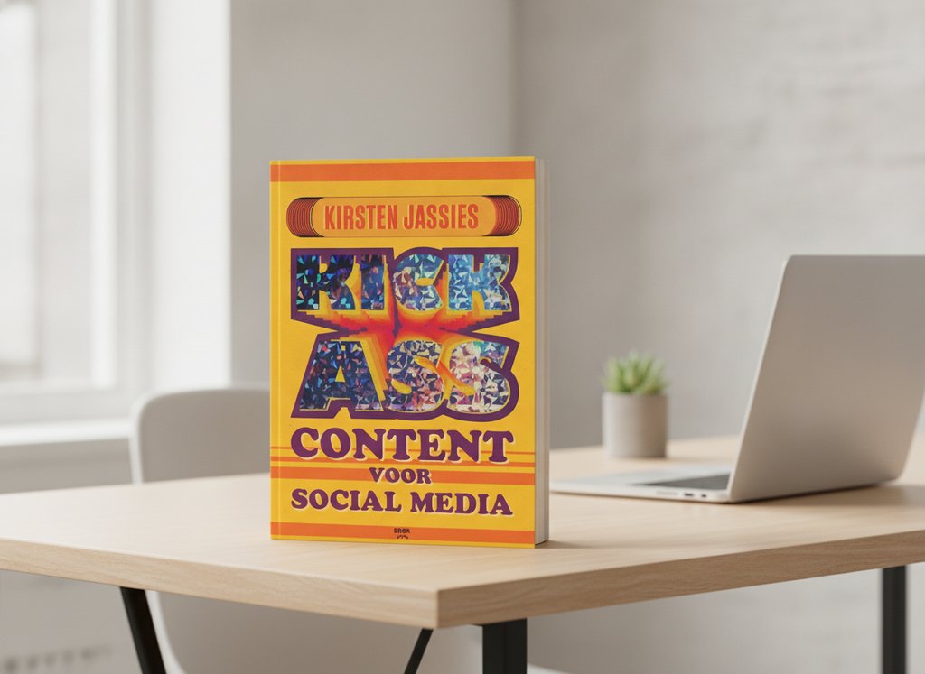 Kick ass content voor social media van Kirsten Jassies als 3D-boek op een bureau