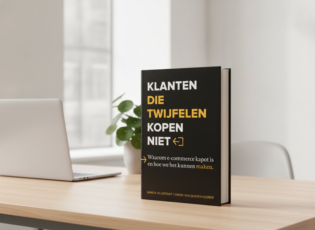 Klanten die twijfelen kopen niet van Marja Silvertant als 3D-boek op een bureau
