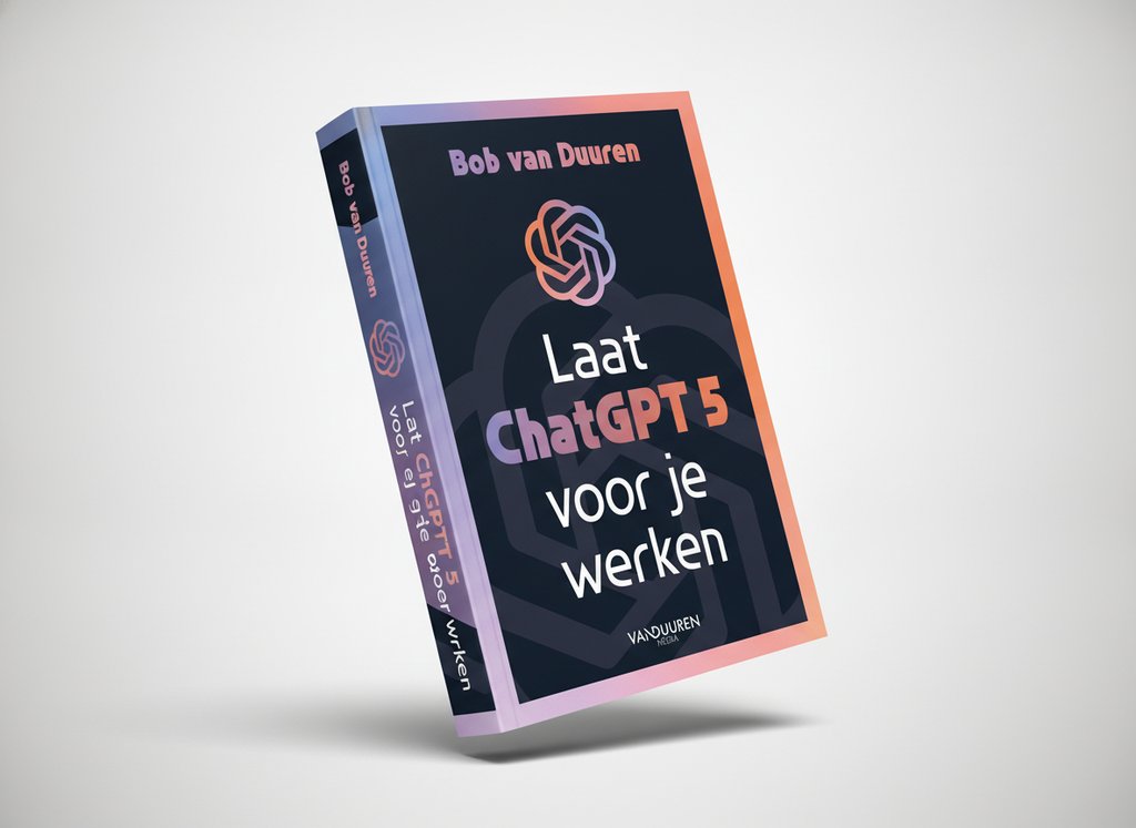 3D-render van het boek Laat ChatGPT 5 voor je werken! (Bob van Duuren)