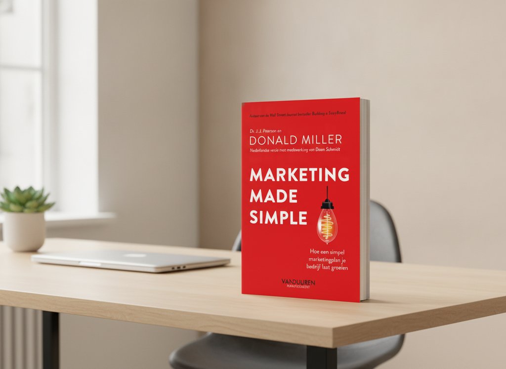 Marketing made simple van Donald Miller als 3D-boek op een bureau