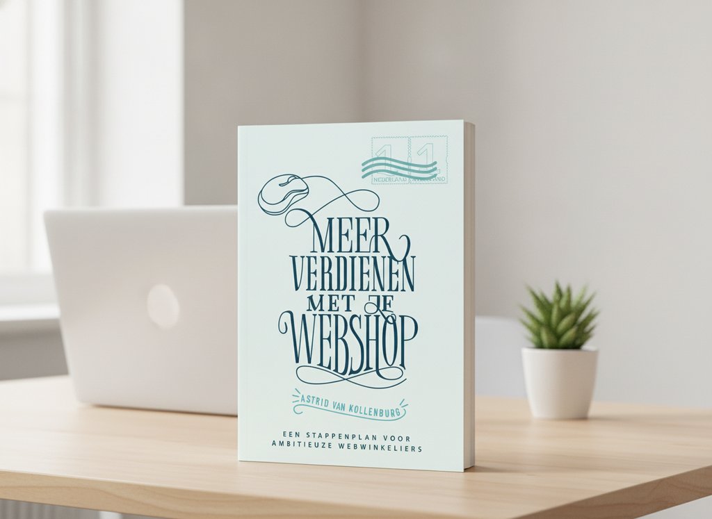 Meer verdienen met je webshop van Astrid van Kollenburg als 3D-boek op een bureau