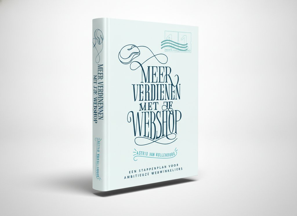 3D-render van het boek Meer verdienen met je webshop (Astrid van Kollenburg)