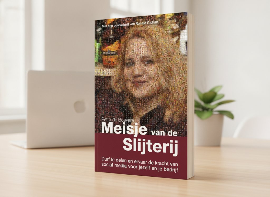 Meisje Van De Slijterij van Petra de Boevere als 3D-boek op een bureau