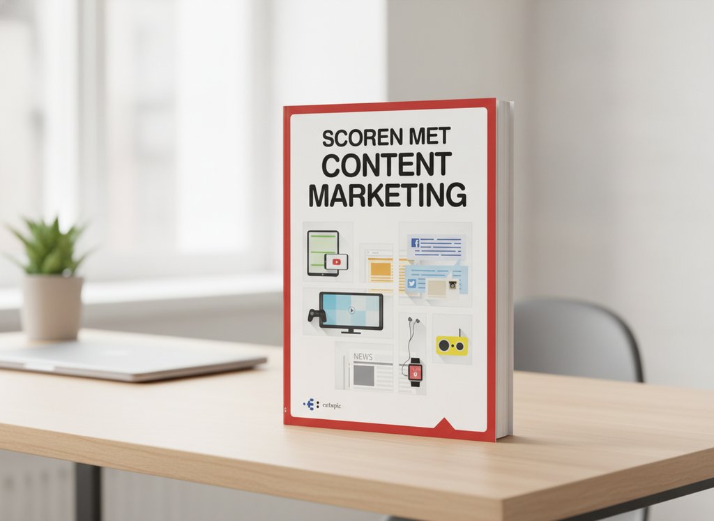Scoren met content marketing van Edwin Vlems als 3D-boek op een bureau