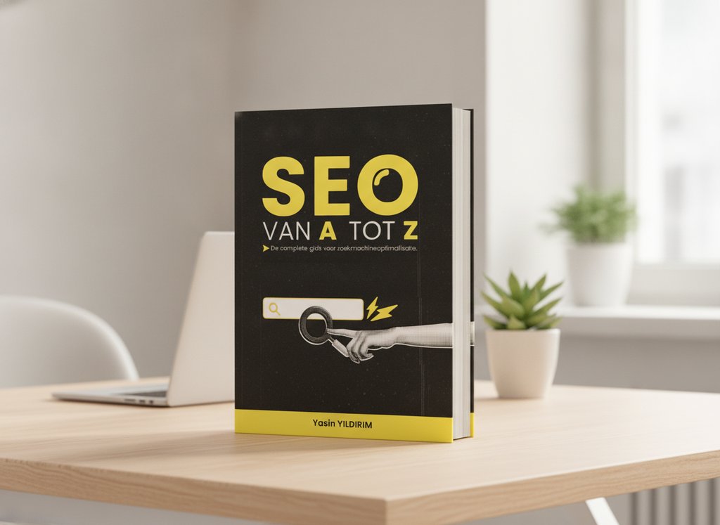 SEO van A tot Z van Yasin Yildirim als 3D-boek op een bureau