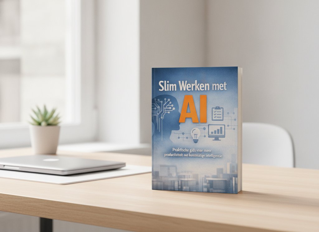Slim Werken met AI van Andries B.V. als 3D-boek op een bureau