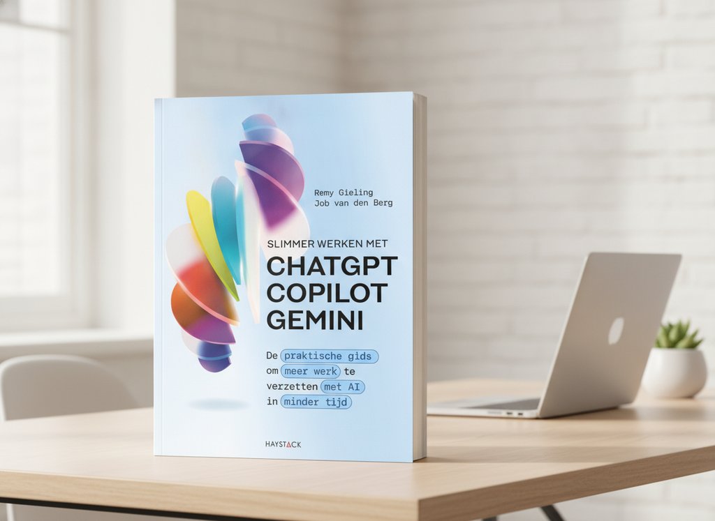 Slimmer werken met ChatGPT, Copilot en Gemini van Remy Gieling als 3D-boek op een bureau