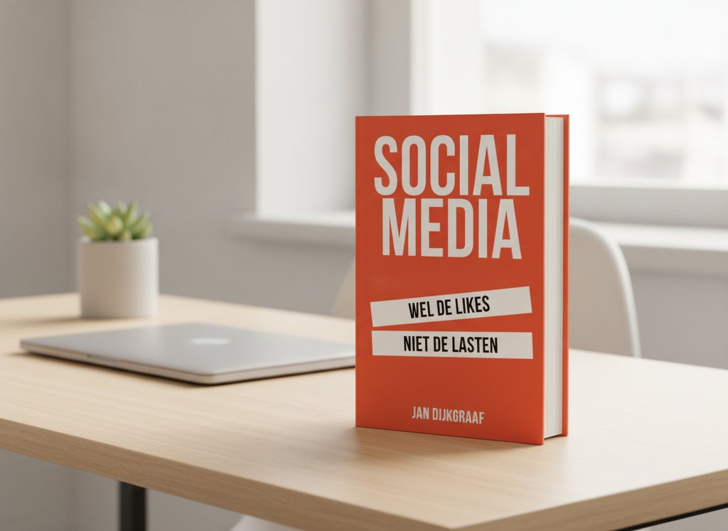 Social Media van Jan Dijkgraaf als 3D-boek op een bureau