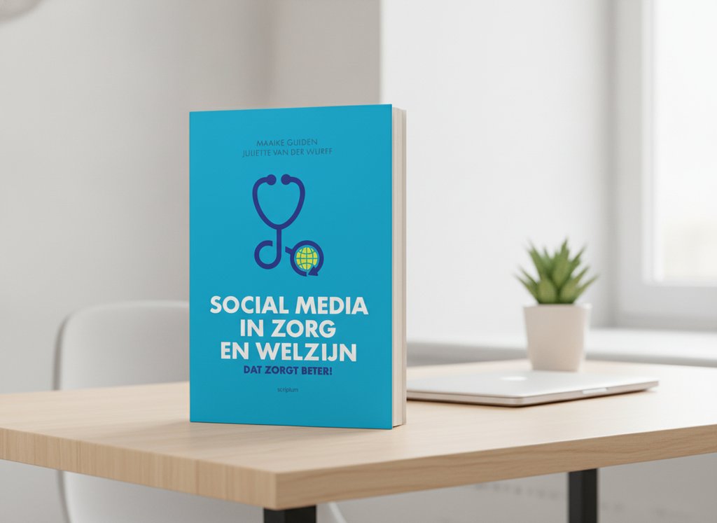 Social media in zorg en welzijn van Maaike Gulden als 3D-boek op een bureau