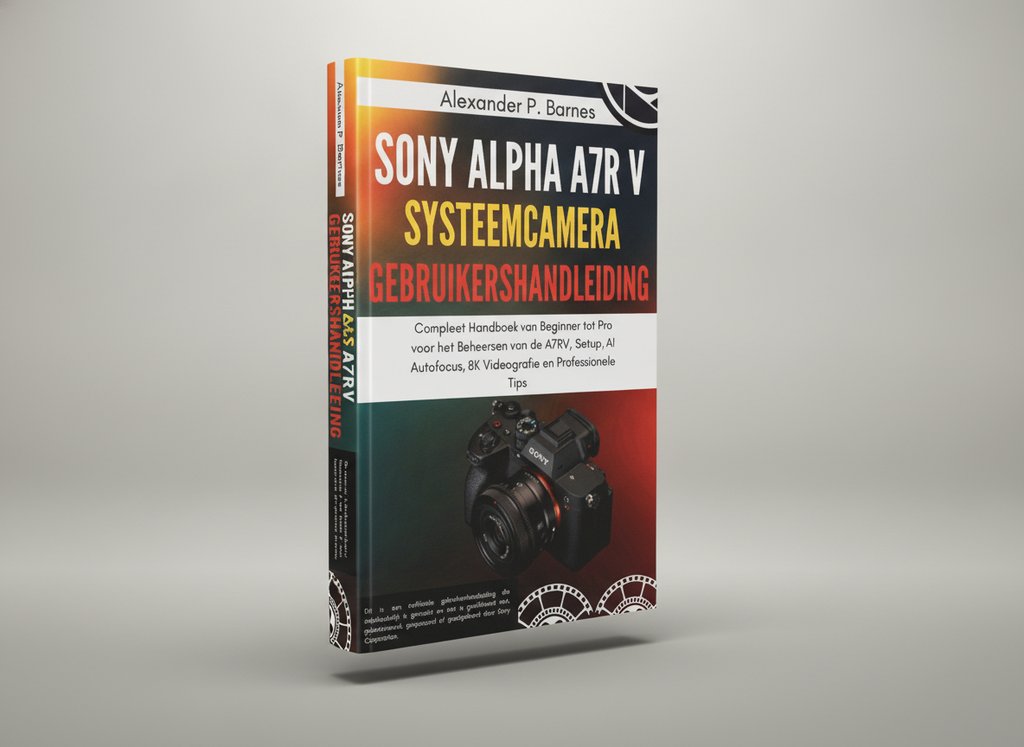 3D-render van het boek Sony Alpha a7R V Systeemcamera Gebruikershandleiding (Alexander P Barnes)