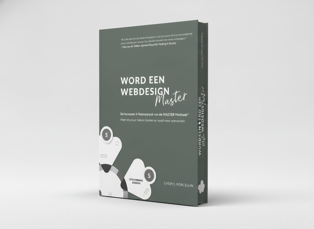 3D-render van het boek Word een Webdesign Master - De bewezen 6-fasenaanpak van de MASTER-Methode (Cheryl Porcelijn)