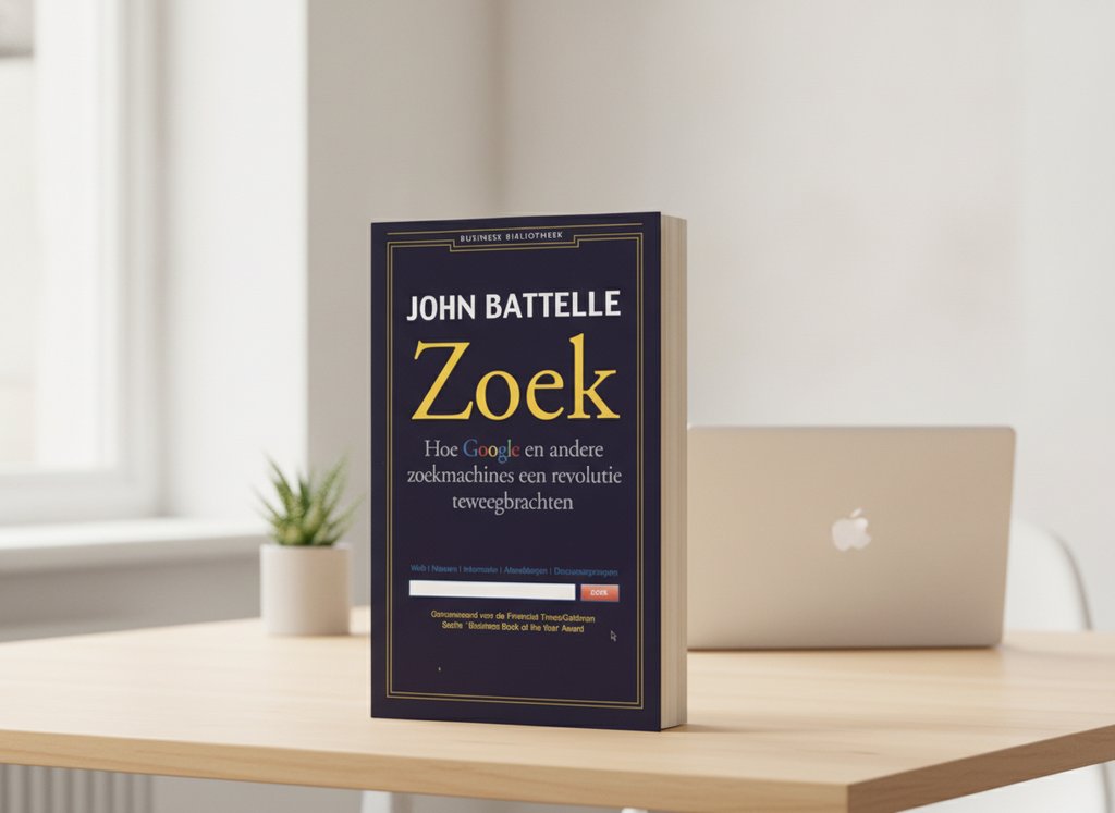 Zoek van John Battelle als 3D-boek op een bureau